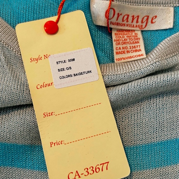 PONCHO, TURQUOISE & LT GREY, ONE SIZE, REVERSIBLE, SILKY VISCOSE, OPEN SIDES - Picture 3 of 10